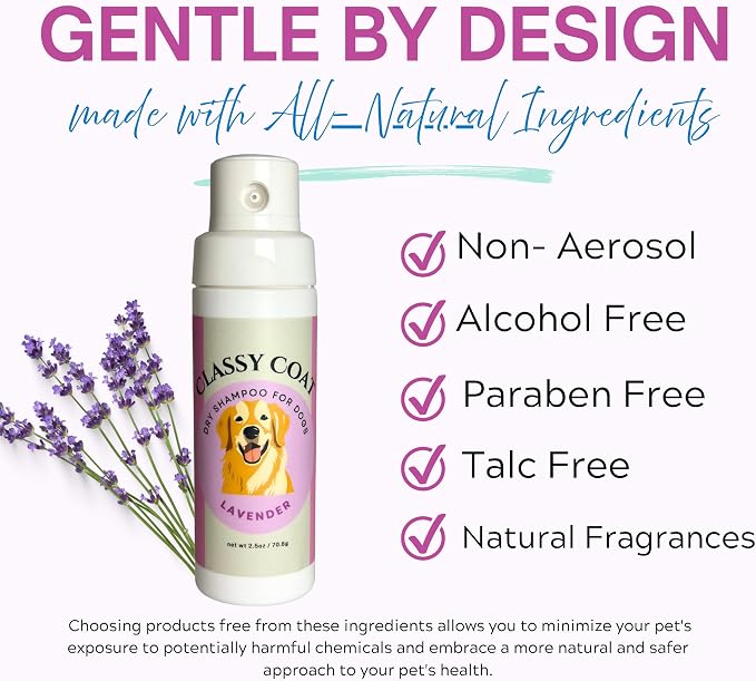 Dry Shampoo Powder & Coat Deodorizer for Dogs (Lavender) | Waterless No-Rinse Squeeze Bottle Formula | Calming Scent | Talc and Alcohol Free | Safe for Sensitive Skin | Made in USA