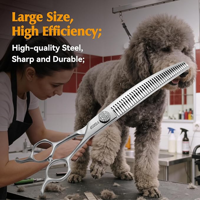 8.0'' Curved Chunkers Shears for Dog Grooming Professional Magic Pet Grooming Scissors Japan VG10 Steel 38 Teeth for Large Dogs (8 in, Curved Chunkers)