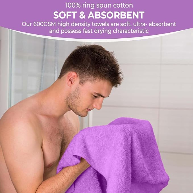 KAHAF COLLECTION 6 Pack Bath Towels Set (27 x 54 Inches) 100% Ring Spun Cotton, Lightweight, Quick Dry, Highly Absorbent Towels (Light Purple, (27x54) Inches)
