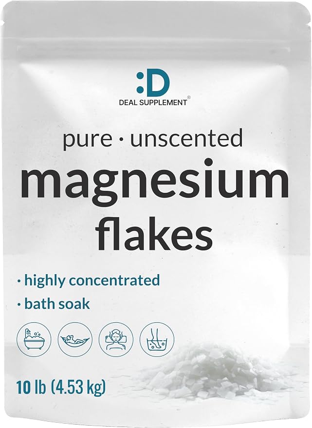 DEAL SUPPLEMENT Pure Magnesium Flakes Bath Soaks, 10lbs - Natural Epsom Salt Substitute | High-Absorption Chloride | Hydrates Skin & Promotes Relaxation - Unscented