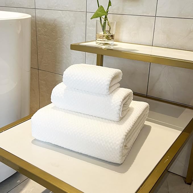 YTYC Towels,29x59 Inches Extra Large Bath Towels for Bathroom Super Soft Quick Dry Light Weight Waffle Microfiber Shower Towels 80% Polyester 20% Nylon (White,4 Piece)