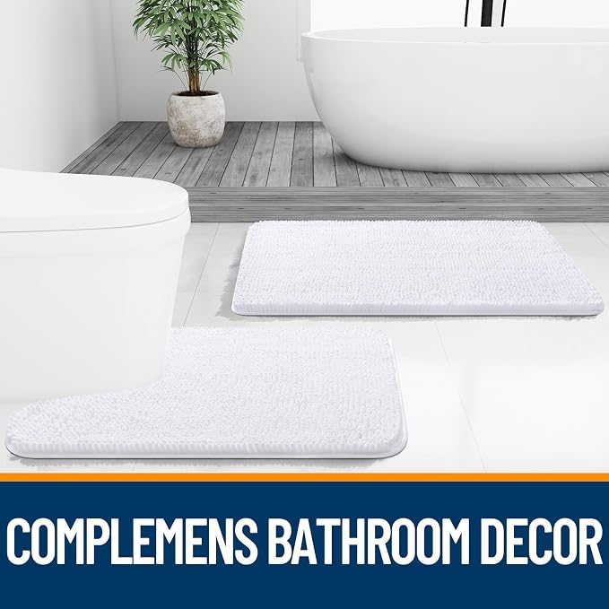OLANLY Bathroom Runner Rugs 70x24, Extra Soft Absorbent Chenille Bath Rugs, Rubber Backing Quick Dry, Machine Washable Long Bath Mats for Bathroom Floor, Tub and Shower, Home Decor Accessories, White