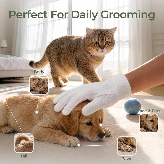 ZeaCotio Pet Wipes for Dogs and Cats, Pet Glove Wipes for Paws, Coat, Face and Butt, Thick Soft Pet Cleaning Wipes for Daily Grooming, Dog Grooming Wipes for Travel and Outdoor Use, 10PCS