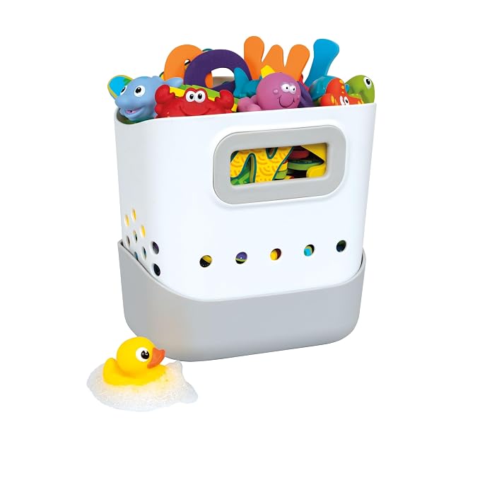 Nuby Tub Toy Caddy - Bath Toy Storage Organizer with Non-Slip Tray - Quick-Dry Design and Handle for Easy Scooping - Keeps Bathroom Floors Clean