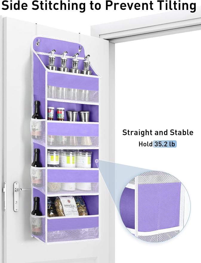 Yecaye Over the Door Organizer, 35.2lbs Load Toy Stuffed Animal Storage, Bathroom Organizers and Storage for Nursery Newborn Baby Essential Stuff Dorm Room Essentials, Purple 4 Tier