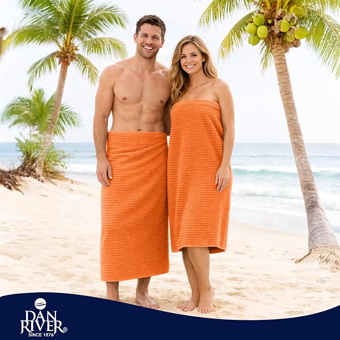 DAN RIVER Pack of 2 Bath Sheet 35x70 Inches, Soft Ribbed Fluffy Bath Sheets Towels for Adults, Quick Dry Shower Towels - Orange