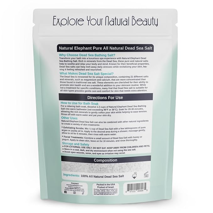 Natural Elephant Dead Sea Bath Salt | 10 Pound Bag (160oz) | 100% Natural and Pure| Coarse Grain | Ideal for Baths and Soaks