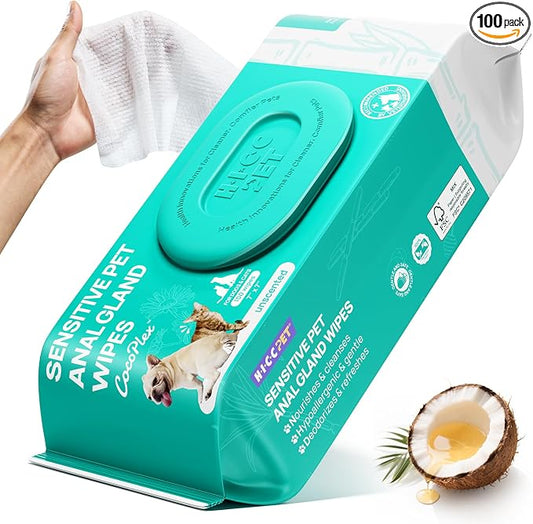 HICC PET Wipes for Dogs & Cats, Cleaning Deodorizing Anal Gland Wipes, Hydrating & Nourish Fur Dog Grooming Wipes for Paw, Butt, Body-Hypoallergenic