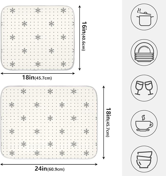 Snowflake Pattern Dish Drying Mat, Absorbent Drainer Mats for Kitchen Counter Coffee Maker 18"x16"