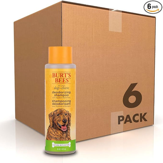 Burt's Bees for Pets Deodorizing Dog Shampoo with Apple and Rosemary, 95% Natural Origin, pH Balanced Deodorizing Shampoo for Smelly Dogs, Free of Sulfates, 16 Fl Oz - 6 Pack