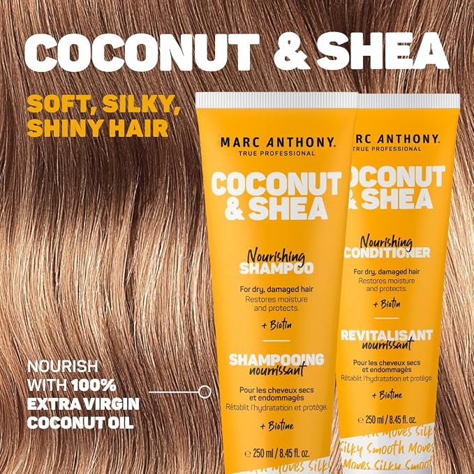 Marc Anthony Volumizing Shampoo and Conditioner Set with Coconut Oil & Shea Butter - Nourishing & Hydrating Haircare Infused with Biotin for Dry & Damaged Hair - Restore Moisture & Protects Hair