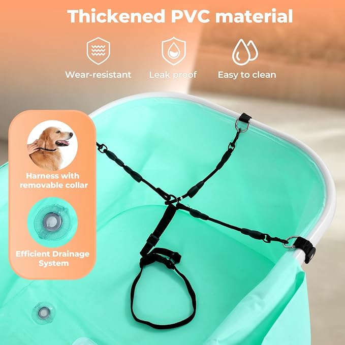 KITPLUS Portable Dog Bathtub, 5 Height Adjustable Dog Washing Station for Pet Shower and Grooming Foldable Bathing Tub with Storage & Anti-Slip Design for Small Large Dogs Cats