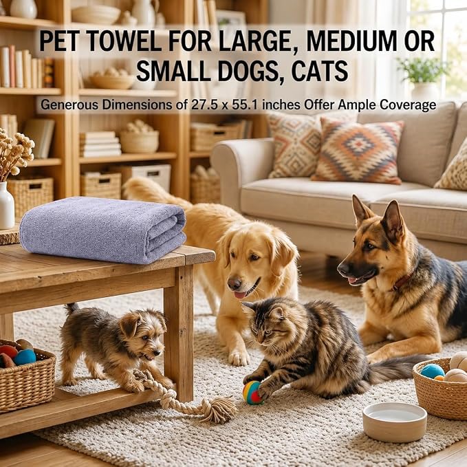 2 Pcs Microfiber Dog Towels for Drying Dogs Large, 55 X 27 Inch (white) | Super Absorbent and Soft, For Large, Medium or Small Dogs and Cats, After Bathing, Swimming, Rain, Grooming