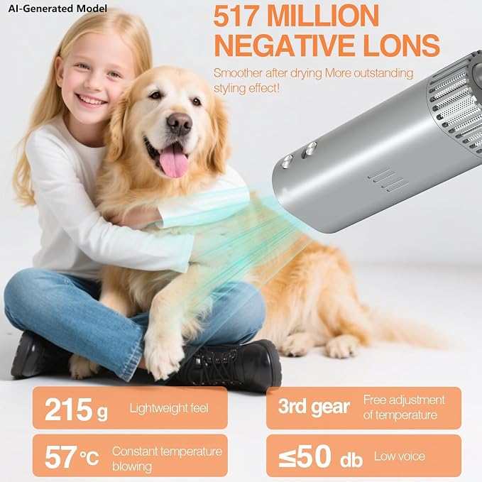 Cat and Dog Universal Pet Hair Dryer 200 Million Negative Ions, Low Noise Hands-Free Neck Hanging Hair Dryer with Automatic Cleaning, Speed and Temperature Adjustment, for Home/Pet Shop Use