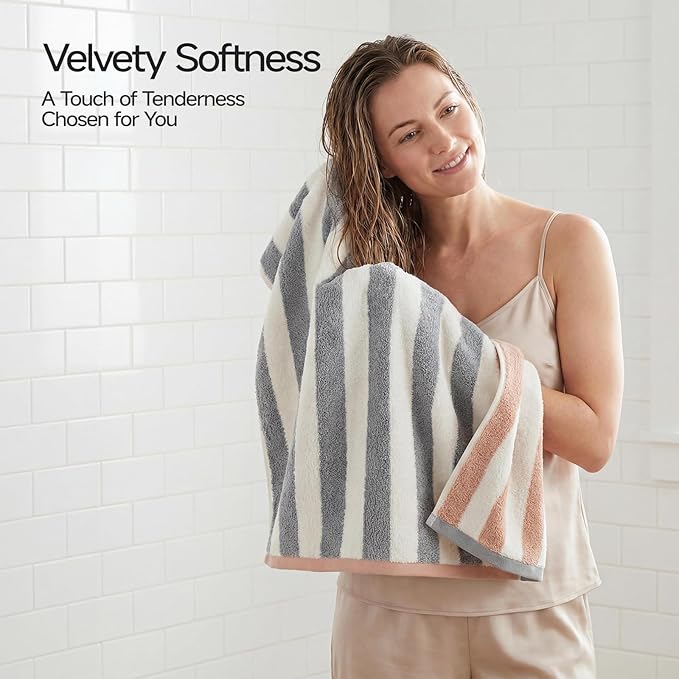 REDKISS Striped Hand Towels for Bathroom, Kitchen Decor, Guest Use, Ultra Soft and Highly Absorbent for Kids Adults, 100% Cotton, 12” x 28”, 3 Pack, Grey