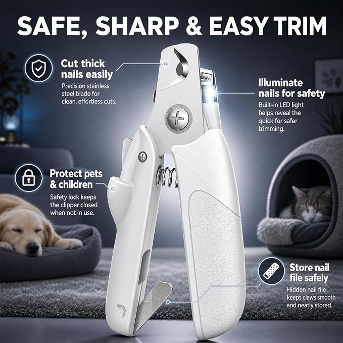 Professional Dog & Cat Nail Clippers – LED Light Dog Nail Clippers with Safety Guard, Ergonomic Pet Nail Clippers for Puppies, Small & Large Dogs, Dog Toenail Clippers, Cat Nail Trimmer
