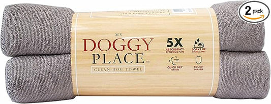 My Doggy Place - Super Absorbent Microfiber Towel - Dog Bathing Supplies - Microfiber Drying Towel - Washer Safe - Ash with Paw Print - 45 x 28 in - 2 Pack