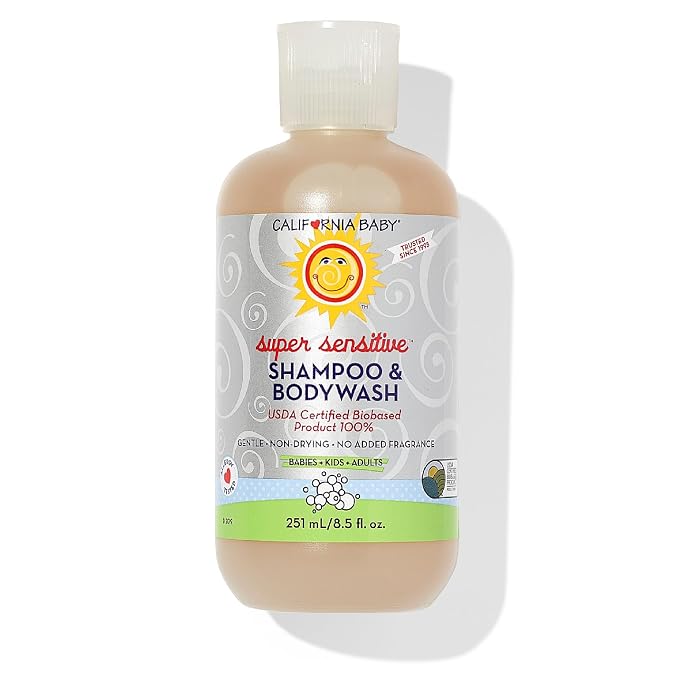 California Baby Super Sensitive Baby Shampoo + Baby Wash | 100% Plant-Based | Unscented Body Wash For Sensitive Skin | Hypoallergenic | 251mL / 8.5 oz