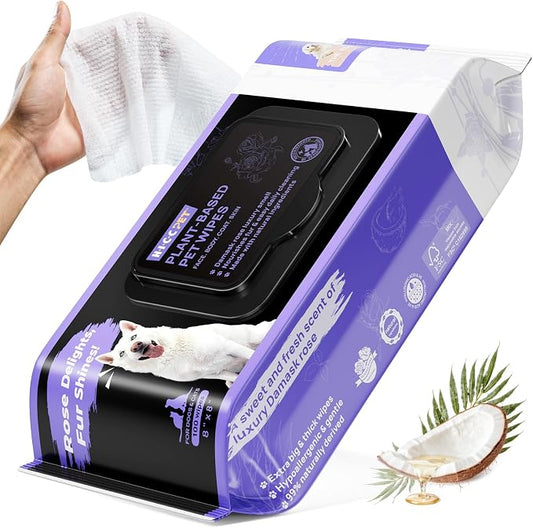 HICC PET Wipes for Dogs & Cats, Daily Pet Cleaning Wipes for Paws, Butt, Face & Fur, Waterless Grooming Wipes for Dogs, Cats & Horses, Soft Textured Pet Wipes, 100 Count | Daily Pet Grooming, Pet Wipes for Paws & Butt, Face & Body Cleaning, Waterless P...