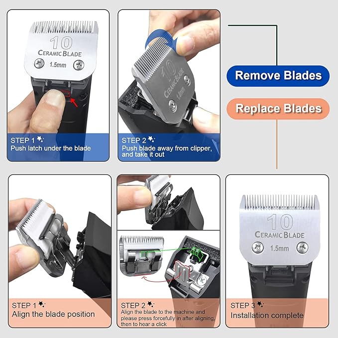 Detachable Ceramic Pet Blades Compatible with Andis & Oster A5 Grooming | Compatible with Andis, Oster A5, Wahl KM10 Series Clippers | 0.25mm-13mm Cut Length, 8 Pack Blades,Silver
