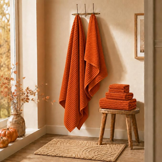 6-Piece Bath Towel Set - Includes 2 Extra Large Bath Sheets (40"x80"), 2 Hand Towels & 2 Washcloths - Premium Microfiber Quick Dry Luxury Towels for Bathroom (Burnt Orange)