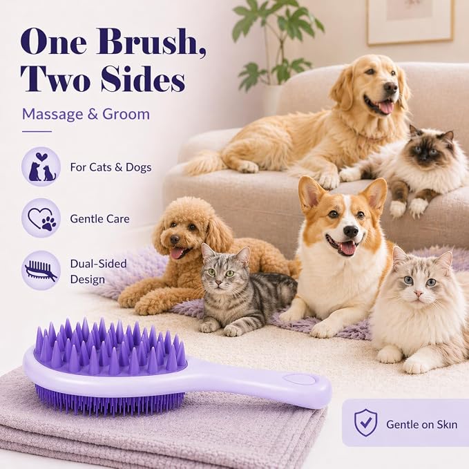 Dog Brush for Shedding, Long Handle Silicone Dog Bath Brush for Dogs and Cats, Dog Shampoo Brush and Scrubber for Bath, Pet Grooming Brush for Wet Dry Massage and Deshedding