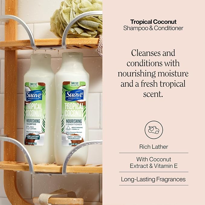 Suave Shampoo and Conditioner Set, Tropical Coconut – Everyday Nourishing Formulas with Botanical Extract and Vitamin E, 22.5 OZ Ea (2 Piece Set)