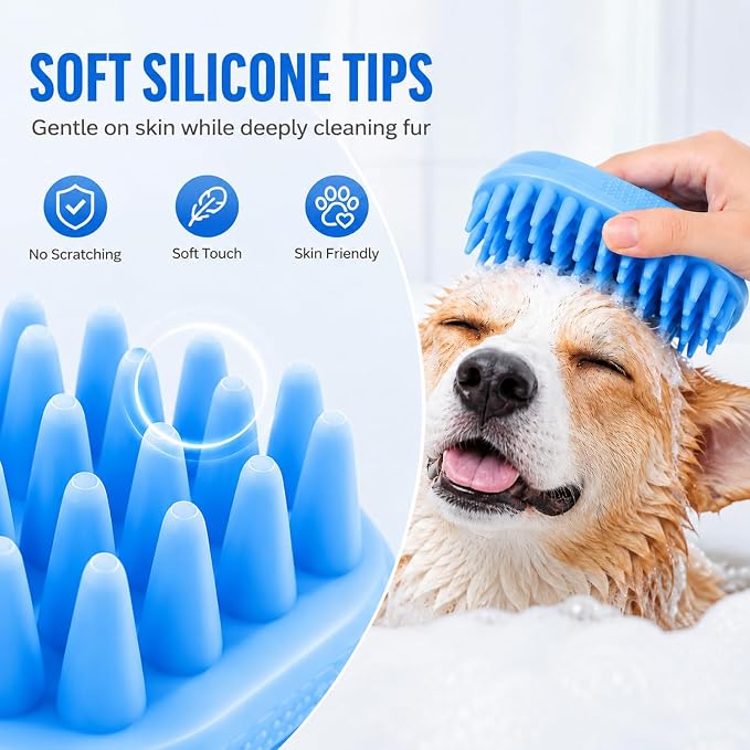 Rubber dog grooming brush - Professional pet bathing tool, helps remove shedding hair and massage - Gentle shampoo lathering tool for dogs, cats and puppies with short and medium hair.