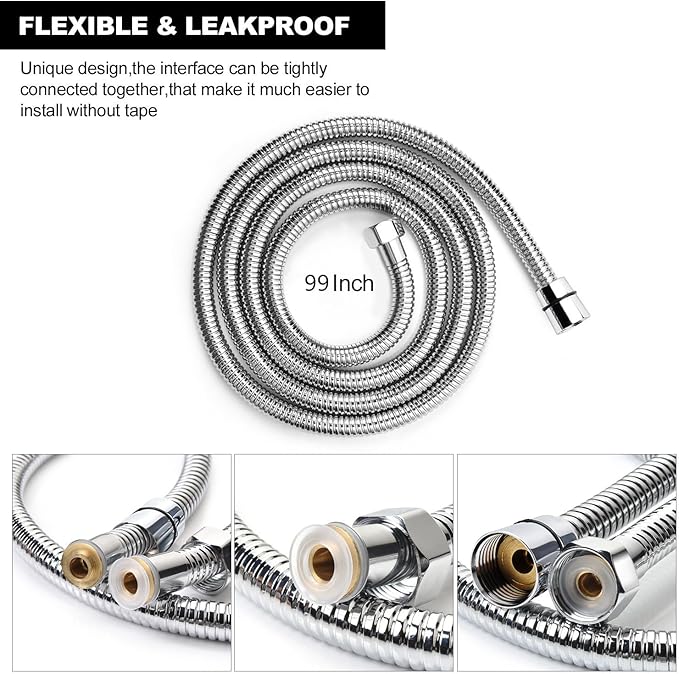 Blissland Shower Hose Extra Long 99 Inches Stainless Steel Handheld Shower Head Hose with Brass Insert and Nut - Durable and Flexible