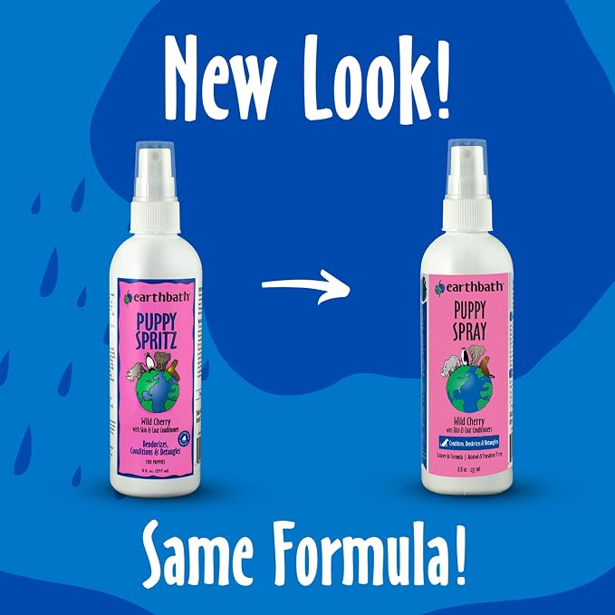 earthbath, Wild Cherry 3-in-1 Puppy Deodorizing Spritz - Dog Odor Eliminator for Strong Odor, Cruelty-Free Dog Cologne, Wash Spray, Made in USA, Bathing Supplies - 8 Oz (1 Pack)