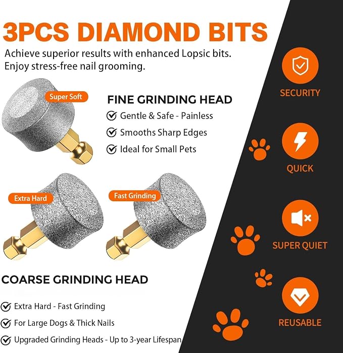 LOPSIC Dog Nail Grinder Replacement Head,Hard & Soft Grinding Heads Professional Dog Nail Trimmers Bits for Small & Large Dogs Claw Grooming (3pcs)
