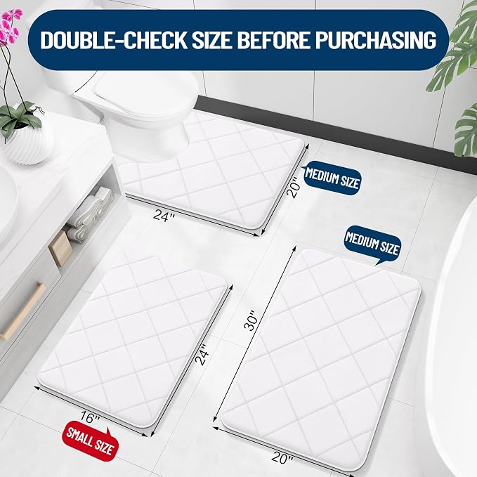 OLANLY Memory Foam Bath Mat 59x24, Ultra Soft and Absorbent Bathroom Rugs, Machine Washable, Comfortable Bath Carpet for Bathroom Floor, Tub and Shower, White