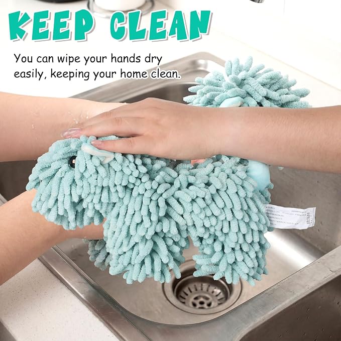 Tegeme 1 Pcs Chenille Dog Hand Towel Fuzzy Towel Absorbent Microfiber Soft for Bathroom Kitchen Washstand (Green,Standing Dog)