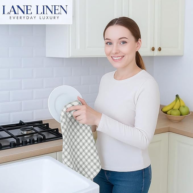 LANE LINEN Cotton Kitchen Towels Set, 4-Pack – Absorbent, Quick-Drying Dish Towels, Tea Towels, 18" x 28" - Slate Grey