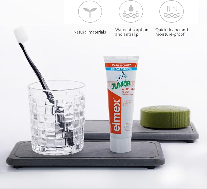 NiuYichee 2 Pcs Water Absorbing Stone Trays, Kitchen/Bathroom Sink Soap Dish, Diatomite Tray Used for Hand Soap & Cosmetic Bottles in The Modern Home, 4" W x 8.3" L, Dark Gray