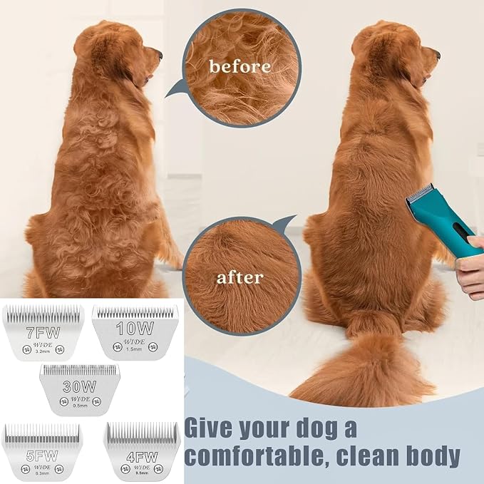 Wide Blade Dog Grooming Blades Compatible with Andis,Oster A5,Wahl KM10 | Dog Clipper Stainless Steel Blades for Animal Dog,Cat,Horse,Silver Size #10W+30W+5FW,3Pack