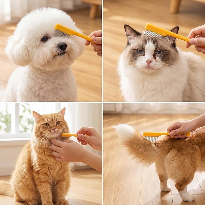 2 Pcs Dog Tear Stain Remover Comb with Pet Grooming Round Tip Scissors Stainless Steel Dog Eye Comb Pets Grooming Tool Stress-free Tear Stain Remover for Pet Facial Eye Area