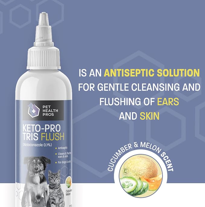 Keto-Pro Tris Flush - Dog Ear Cleaner Solution Dog Ear Wash - Cat and Dog Ear Drops for Odor and Dog Ear Treatment - Cat Ear Cleaner Dog - 12 oz