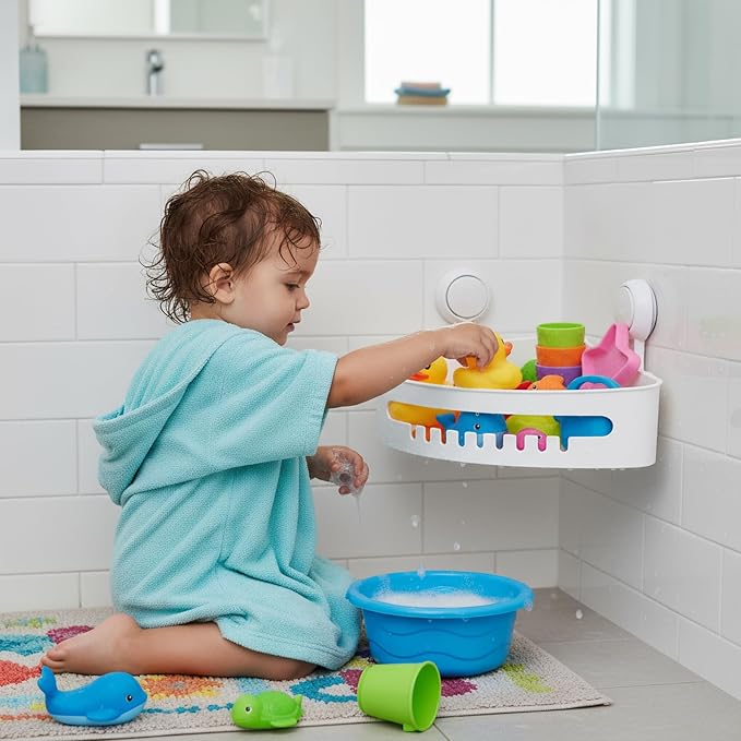 Bath Toy Storage Organizer,Kids Bathtub Toy Holder with Drain Holes,Shower Caddy for Bathtub,No Drilling Corner Shower Caddy Suction Cup,Waterproof Storage Basket for Bathroom,Kitchen
