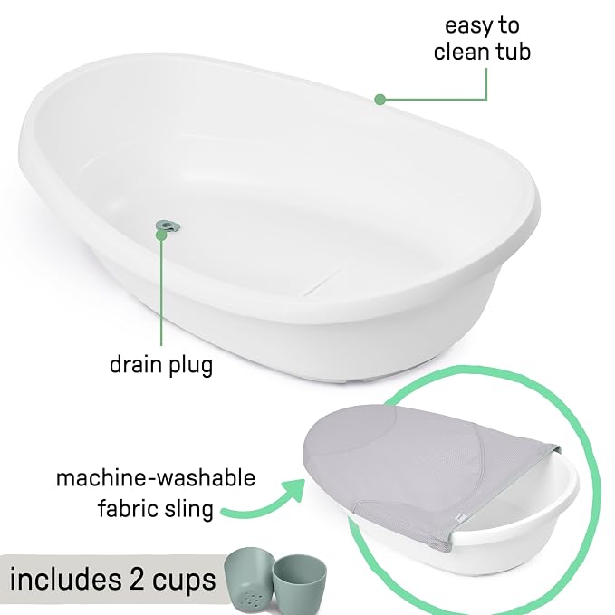 Ingenuity Room to Soak 4-in-1 Baby Bath Tub, Newborn to Toddler, Adjustable Full Coverage Sling, Supportive Seat, Includes 2 Pour & Rinse Cups, Easy Release Drain Plug, 0M+