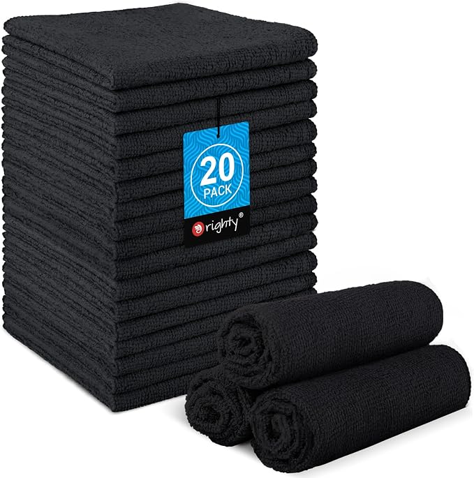 Orighty Wash Cloths, 20 Pack Face Towels, Soft Quick-Drying Washcloths, Multi-Purpose Microfiber Face Cloths for Bathroom, Gym, Spa, Hotel, Travel, 11.5"x11.5", Black