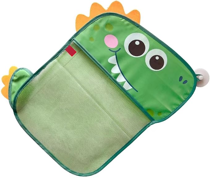 Kids Bath Toy Storage Bag, Cartoon Dinosaur Mesh Hanging Organizer with Suction Cups, Large Capacity Toy Holder for Baby Toddler Bathroom Bathtub