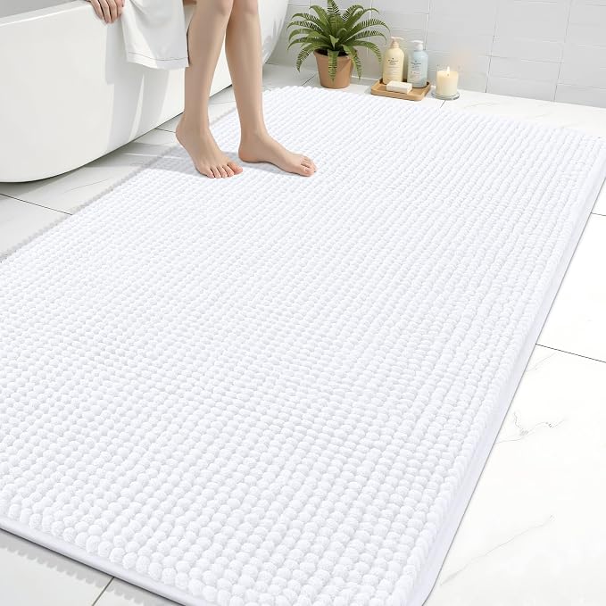 Arotive Bathroom Rugs 70" x 46", Ultra Soft Absorbent Chenille Bath Rugs, Rubber Backing, Machine Washable Bath Mats for Bathroom Floor, Tub and Shower, Home Decor Accessories, White