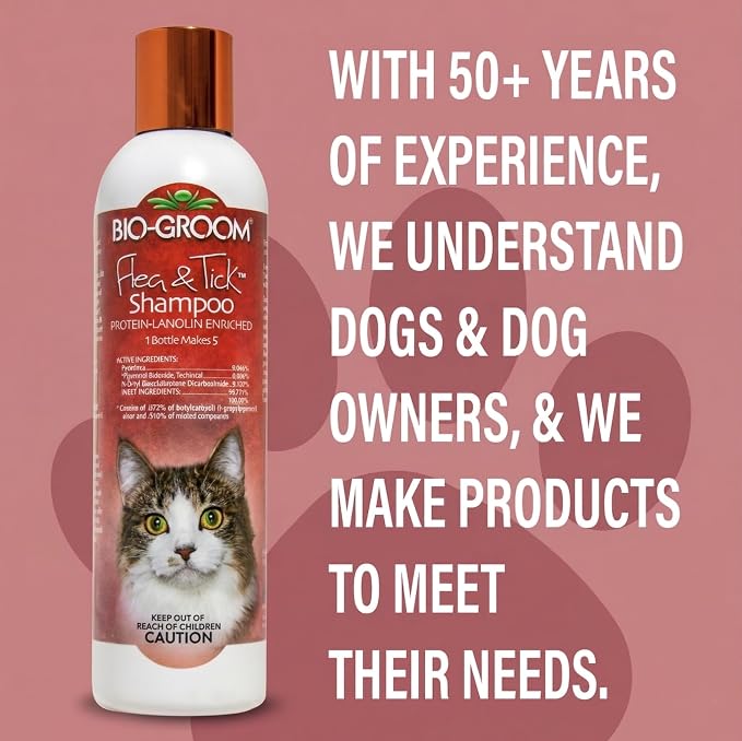 Bio-Groom Flea & Tick Dog Shampoo - Flea and Tick Prevention for Dogs, Cat Flea Treatment, Cruelty-Free, Made in USA, Natural Tick Repellent, Protein-Lanolin Shampoo - 8 fl oz 1-Pack