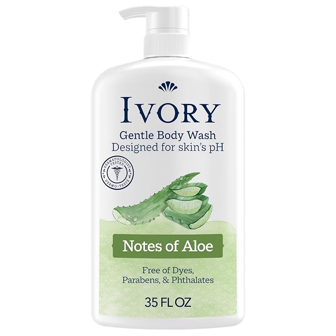 Ivory Gentle Body Wash, Designed for the Whole Family, Free of Dyes Heavy Perfumes Parabens Phthalates & Silicones, Aloe Scent, 35 oz