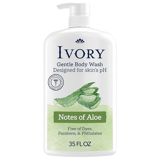 Ivory Gentle Body Wash, Designed for the Whole Family, Free of Dyes Heavy Perfumes Parabens Phthalates & Silicones, Aloe Scent, 35 oz