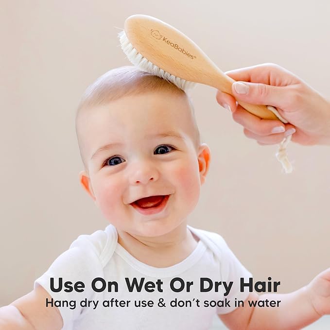 Wooden Baby Hair Brush for Toddler, Infant Cradle Cap (Walnut, Regular) | Soft Goat Bristles Brush for Newborn Girl, Boy Hair, Scalp, Styling, Gentle Grooming, Baby Comb, Baby Bath Essentials
