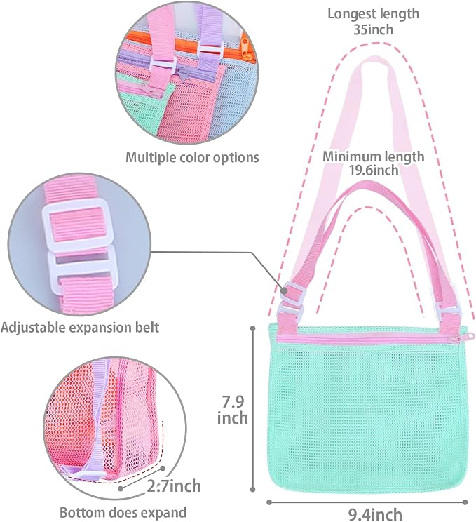 Tagitary Beach Toy Mesh Beach Bag Kids Shell Collecting Bag Beach Sand Toy Seashell Bags Swimming Accessories for Boys and Girls(Only Bags,A Set of 3)