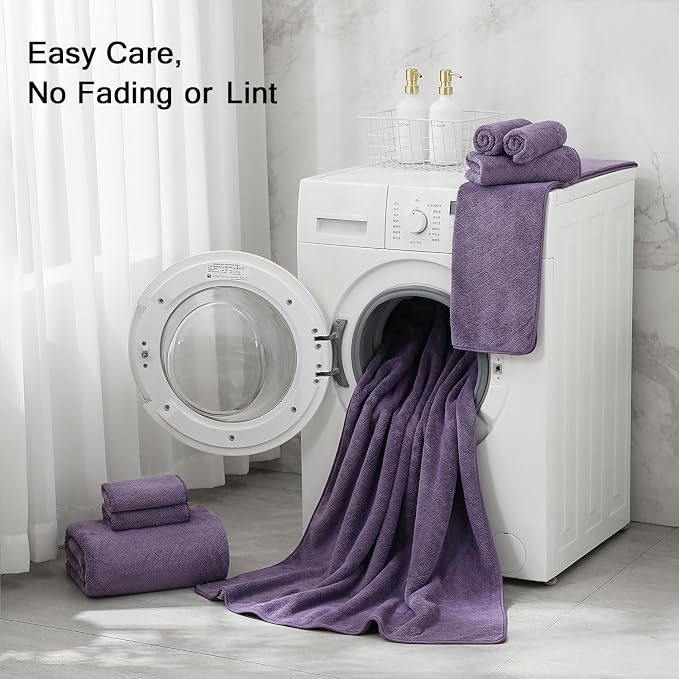 Luxury Bath Towels Set - 12 Piece (4 Large Bath Towels,4 Hand Towels,4 Washcloths), 100% Microfiber,Extra Absorbent Super Soft & Quick Dry,Complete Family Pack for Bathroom Gym Pool,Dark Purple