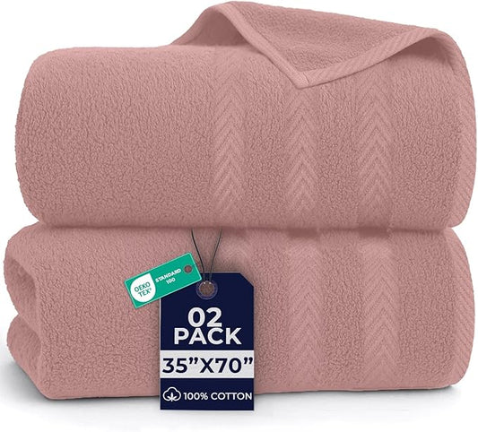 DAN RIVER 2 Pack Luxury Bath Sheets 35x70, 600 GSM, Soft & Quick Dry 100% Ring Spun Cotton Towels Ideal for Hotels, Spas, Gyms & Salons Extra Large, Dusty Rose